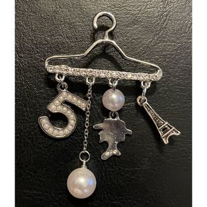 Silver Hanger Brooch Pin with Charms